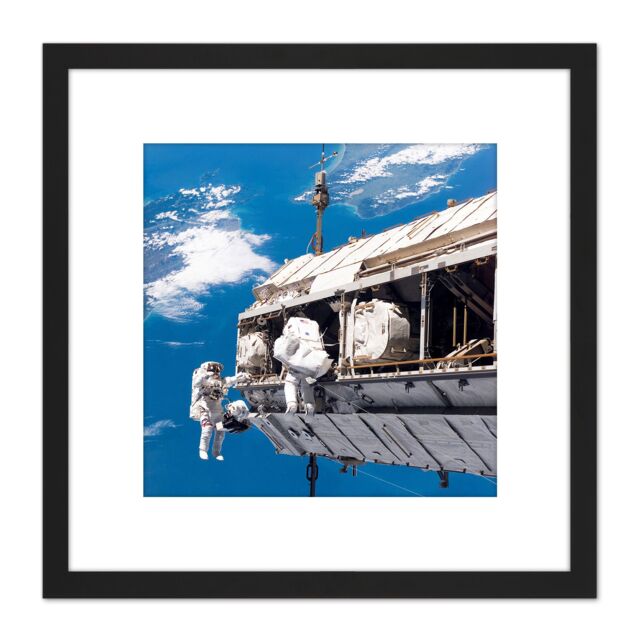 Artery8 Space NASA STS-116 Spacewalk International Station Photo 8X8 Inch Square Wooden Framed Wall Art Print Picture with Mount in Black - image 1