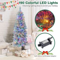Gymax 5FT Pre-Lit Christmas Tree Slim 343 Tips 190 Colorful LED Lights Artificial Tree in Green - thumbnail 4