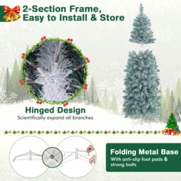 Gymax 5FT Pre-Lit Christmas Tree Slim 343 Tips 190 Colorful LED Lights Artificial Tree in Green - thumbnail 5