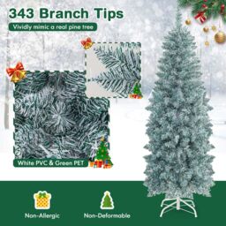 Gymax 5FT Pre-Lit Christmas Tree Slim 343 Tips 190 Colorful LED Lights Artificial Tree in Green - thumbnail 3