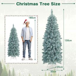 Gymax 5FT Pre-Lit Christmas Tree Slim 343 Tips 190 Colorful LED Lights Artificial Tree in Green - thumbnail 6