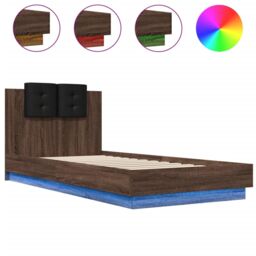 Berkfield Home Bed Frame with LED without Mattress Brown Oak 90x200 cm - thumbnail 2