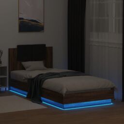 Berkfield Home Bed Frame with LED without Mattress Brown Oak 90x200 cm - thumbnail 4