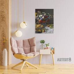 "Artery8 Still Life with Flowers & Fruit Monet Vintage Canvas Wall Art - Size: W18"" x H24""" - thumbnail 3