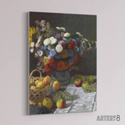 "Artery8 Still Life with Flowers & Fruit Monet Vintage Canvas Wall Art - Size: W18"" x H24""" - thumbnail 2