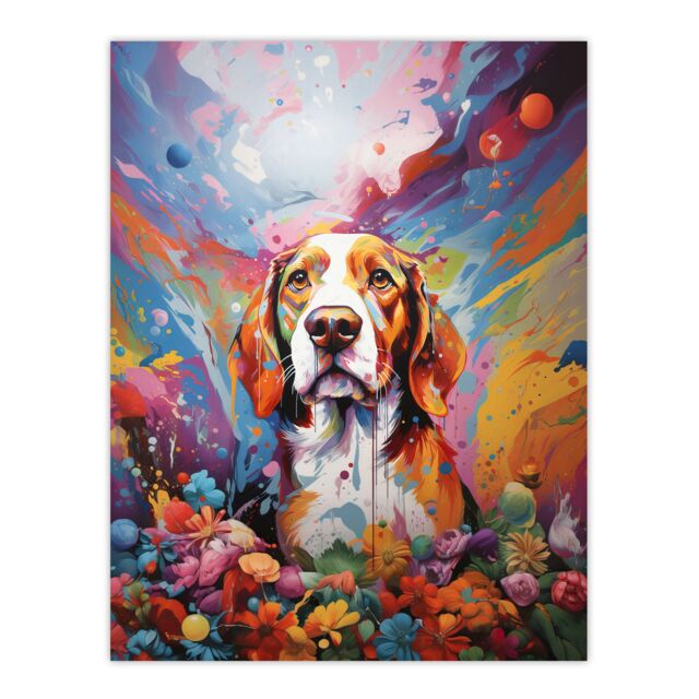 "Artery8 Wall Art Print Beagle Dog Lover Gift Pet Portrait Colourful Sky Artwork Painting Poster - Size: W18"" x H24""" - image 1