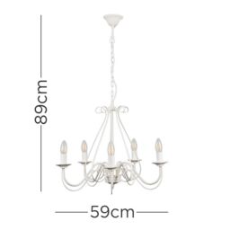ValueLights Large Ivory White Vintage Style 5 Way Ceiling Light Chandelier - thumbnail 6