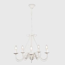 ValueLights Large Ivory White Vintage Style 5 Way Ceiling Light Chandelier - thumbnail 3