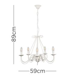 ValueLights Large Ivory White Vintage Style 5 Way Ceiling Light Chandelier - thumbnail 7