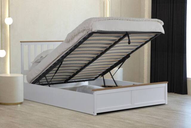 Comfy Living Ltd Wooden Ottoman Gas Lift Storage Bedframe in White - Size: Small Double - image 1