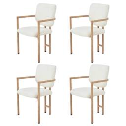 BTM Set of 2/4/6 Bouclé Dining Chairs, Natural Wood in Beige - Size: 4 Pack - thumbnail 6