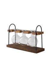 Living and Home 3Pcs Desktop Glass Bulb Vases with Stand for Hydroponic Plants in Walnut - thumbnail 4
