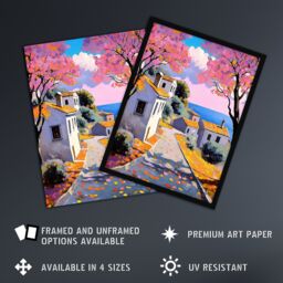 "Artery8 French Coastal Village With Cherry Blossoms Trees Wall Art Print - Size: W12"" x H16""" - thumbnail 2
