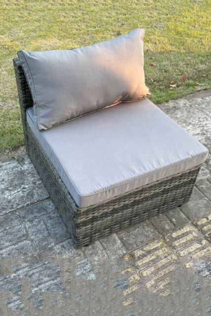 Fimous Outdoor Rattan Armless Sofa Chair Garden Furniture With Seat & Back Cushion in Dark Grey