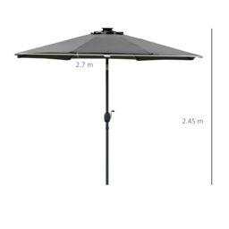 OUTSUNNY 2.7m Garden Parasol Umbrella w/ LED Solar Light Crank Tilt in Grey - thumbnail 3
