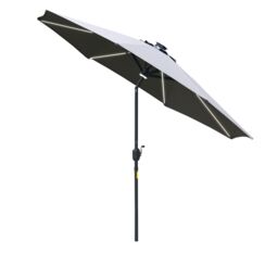 OUTSUNNY 2.7m Garden Parasol Umbrella w/ LED Solar Light Crank Tilt in Grey - thumbnail 2