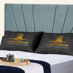 UK Bed Furniture Sunrise Slatted Base Upholstered Bed with 48 Inch Headboard in Light Blue - Size: King - thumbnail 2