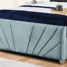 UK Bed Furniture Sunrise Slatted Base Upholstered Bed with 48 Inch Headboard in Light Blue - Size: King - thumbnail 3