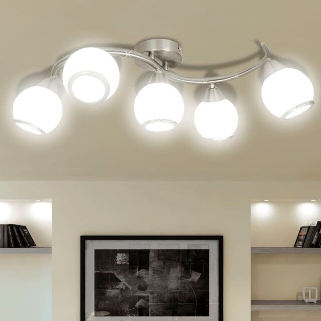 Berkfield Home Ceiling Lamp with Glass Shades on Waving Rail for 5 E14 Bulb in White - image 1