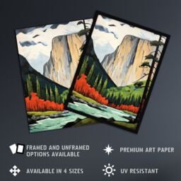 Artery8 El Capitan Autumn Colours Artwork Striking Landmark In Yosemite National Park Unframed Wall Art Print Poster Home Decor Premium - thumbnail 2