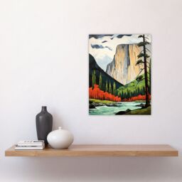 Artery8 El Capitan Autumn Colours Artwork Striking Landmark In Yosemite National Park Unframed Wall Art Print Poster Home Decor Premium - thumbnail 4