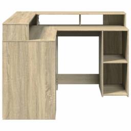 Berkfield Home Desk with LED Lights Sonoma Oak 130x130x91 cm Engineered Wood in Brown - Size: 130 x 130 x 91 cm - thumbnail 7