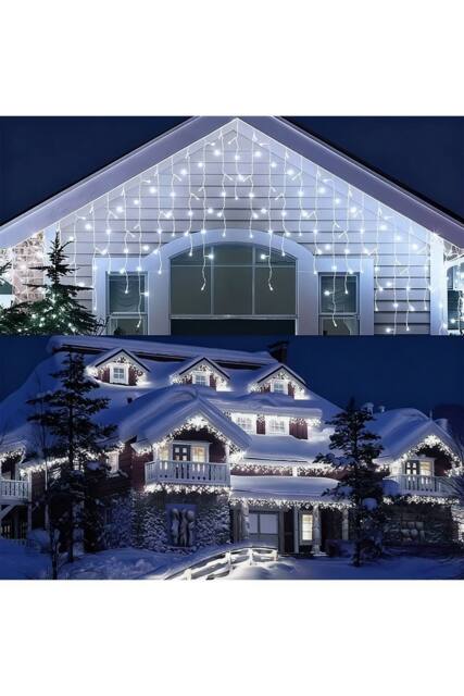 Living and Home 10M Solar-Powered LED Icicle String Lights with Remote Control in White - image 1