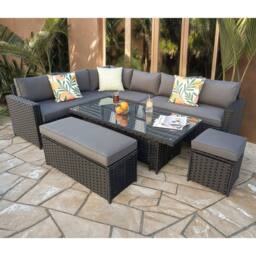 Furniture Maxi Barcelona 9 Seater Rattan Garden Dining Set with Rising Table in Black