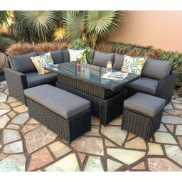 Furniture Maxi Barcelona 9 Seater Rattan Garden Dining Set with Rising Table in Black - thumbnail 2