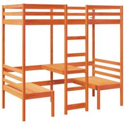 Berkfield Home Loft Bed Frame with Desk & Chairs Wax Brown 75x190cm Solid Wood Pine - Size: 75x190 cm - thumbnail 3
