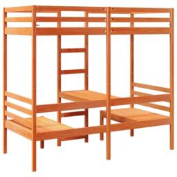 Berkfield Home Loft Bed Frame with Desk & Chairs Wax Brown 75x190cm Solid Wood Pine - Size: 75x190 cm - thumbnail 7