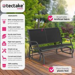 tectake Garden Swing Bench Greta - 2-seater, 121 x 72 x 86.5 cm in Black - Size: 2 Seater - thumbnail 2