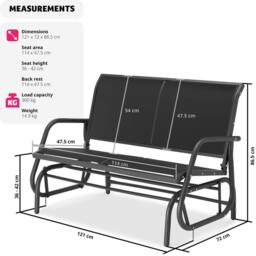 tectake Garden Swing Bench Greta - 2-seater, 121 x 72 x 86.5 cm in Black - Size: 2 Seater - thumbnail 6
