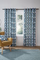 Fusion 'Luna' 100% Cotton Pair of Eyelet Curtains in Teal - Size: 168 cm width x 229 cm drop - thumbnail 1
