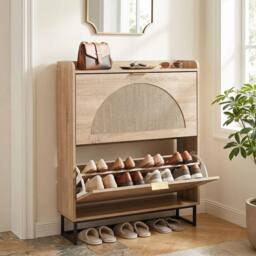 KORVIXA Slimline Entryway Shoe Rack Cabinet Natural Faux Rattan 24cm in Brown - Size: 100 cm - thumbnail 5