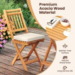 Costway Folding Chair Table Set Outdoor Wood Bistro Set with Cushions in White - thumbnail 6