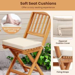 Costway Folding Chair Table Set Outdoor Wood Bistro Set with Cushions in White - thumbnail 7