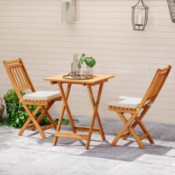 Costway Folding Chair Table Set Outdoor Wood Bistro Set with Cushions in White - thumbnail 9
