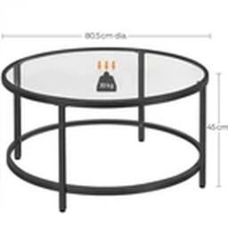 EONLION Black Round Glass Coffee Table Metal Frame for Living Room - thumbnail 2