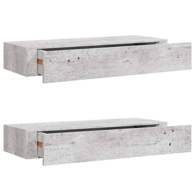 Berkfield Home Wall Drawer Shelves 2 pcs Concrete Grey 60x23.5x10cm MDF - Size: 60x23.5x10 cm - image 1