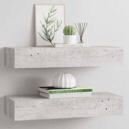 Berkfield Home Wall Drawer Shelves 2 pcs Concrete Grey 60x23.5x10cm MDF - Size: 60x23.5x10 cm - thumbnail 2