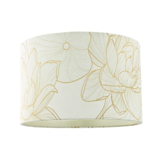 Happy Homewares Designer Cream Linen Fabric 12 Inch Lampshade with Large Shiny Gold Foil Flowers - Size: 12 inches - image 1