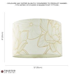 Happy Homewares Designer Cream Linen Fabric 12 Inch Lampshade with Large Shiny Gold Foil Flowers - Size: 12 inches - thumbnail 7
