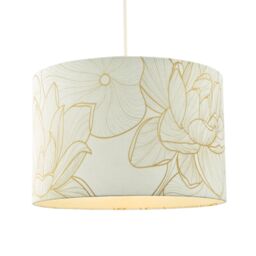 Happy Homewares Designer Cream Linen Fabric 12 Inch Lampshade with Large Shiny Gold Foil Flowers - Size: 12 inches - thumbnail 2