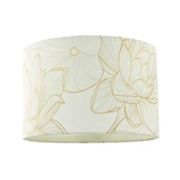 Happy Homewares Designer Cream Linen Fabric 12 Inch Lampshade with Large Shiny Gold Foil Flowers - Size: 12 inches