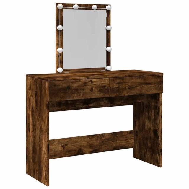 Berkfield Home Dressing Table with LED Smoked Oak 100x40x130 cm in Brown - Size: 100 x 40 x 130 cm - image 1