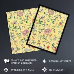 "Artery8 Owen Jones Vintage Chinese Flower Pattern Wall Art Print in Yellow - Size: W12"" x H16""" - thumbnail 2