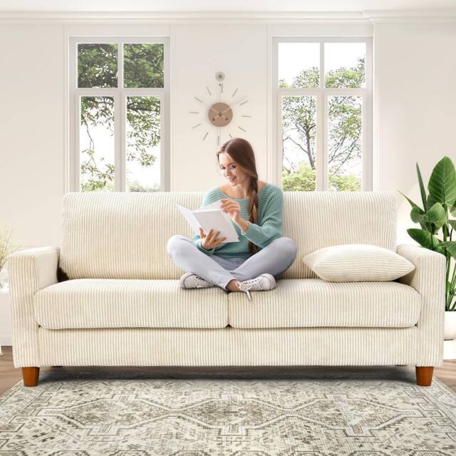 Dprodo 178CM Corduroy Seater Sofa with Extra Deep Seats in Beige - Size: 1 Pack - image 1