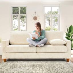 Dprodo 178CM Corduroy Seater Sofa with Extra Deep Seats in Beige - Size: 1 Pack