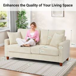Dprodo 178CM Corduroy Seater Sofa with Extra Deep Seats in Beige - Size: 1 Pack - thumbnail 2